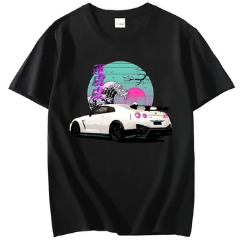 Anime Pradinė D T marškinėliai Skyline R35 GTR Vaporwave JDM Legenda Automobilių Spausdinti Marškinėliai Vyrams trumpomis Rankovėmis 100% Medvilnė, Grafinis marškinėliai