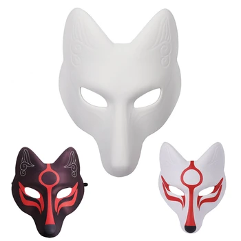 Japonų Kabuki Kitsune Fox Mask PU Unpainted Maskuotis Kaukės 