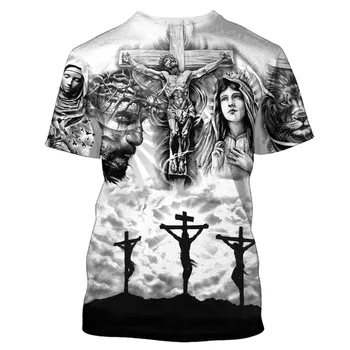 Krikščionių Katalikų Jėzus 3D Atspausdintas vyriški marškinėliai Vasaros Velykų Apvaliu kaklu trumparankoviai Atsitiktinis Vyrų Weart Marškinėliai