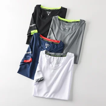 Lauko sporto, bėgimo marškinėliai Užsienio prekybos gamyklos uodega, kad vyriški vientisos spalvos greitas džiovinimas kvėpuojantis trumpas rankovėmis apvalios kaklo