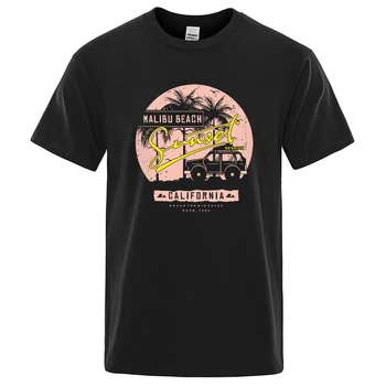 Malibu Paplūdimys Saulėlydžio Kalifornijos Gatvės Laiške Vyras Marškinėliai Aukštos Kokybės Trišakis Drabužius Vasarą, Hip-Hop Marškinėlius, O-Kaklo Minkštos Medvilnės Viršūnės