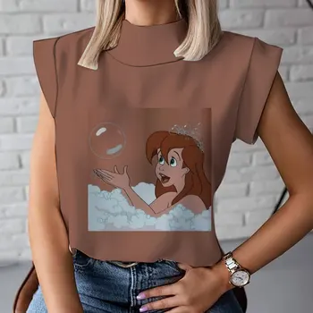 Undinėlė arielis Anime Vasarą Naujas Disney Serijos Mergaičių marškinėliai be Rankovių Viršuje 2023 Harajuku Spausdinti Ponios Prarasti Visas rungtynes, Liemenė