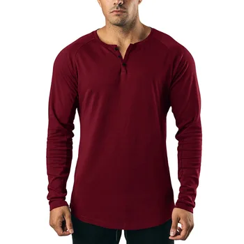 Vyriški Pavasarį, Rudenį Atsitiktinis marškinėliai Kieto Spalvų ilgomis Rankovėmis Crewneck Mygtuką Žemyn Marškiniai Viršūnės